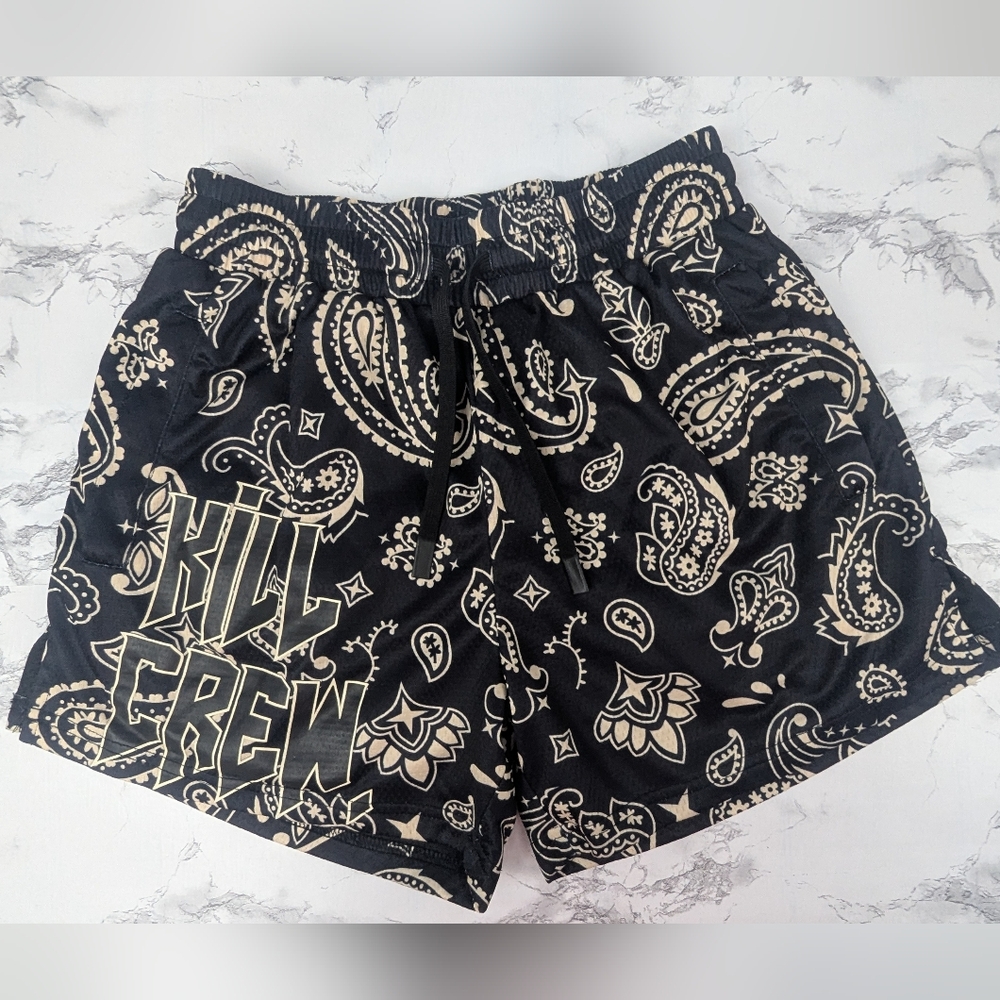 Killer Crew Size Small Bandana Shorts In Black And Tan With Pockets & Drawstring